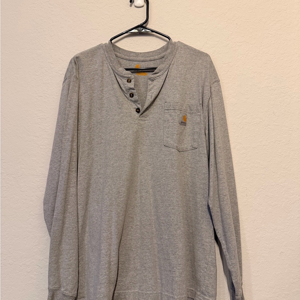 Carhartt Men's Gray Long Sleeve Henley with Chest Pocket